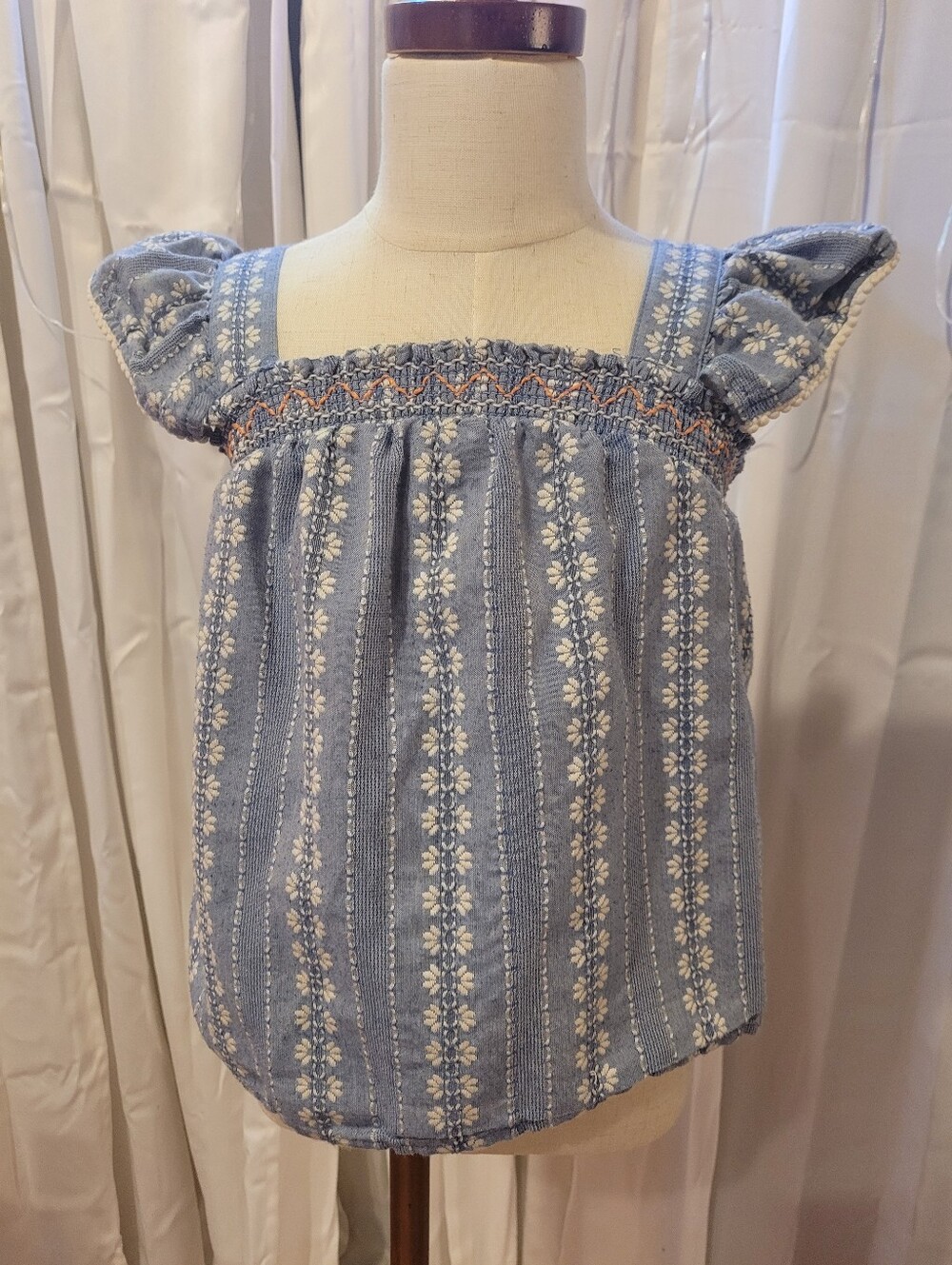 Cynthia Rowley Light Blue and White Floral Smocked Kids Top